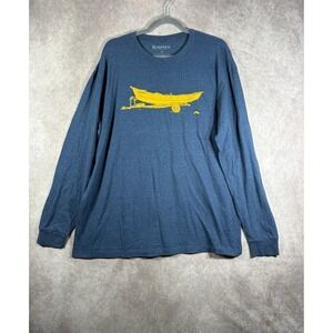 Simms T Shirt Men XL Blue Drift Boat Graphic Long Sleeve Fishing Outdoors Cotton